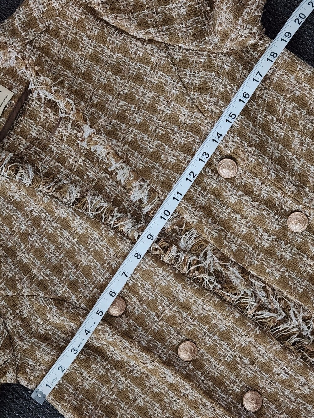 💛Elie Tahari💛 - Metallic Gold/Sparkle Desert Open Front Bouclé Tweed Jacket - Picture 14 of 16